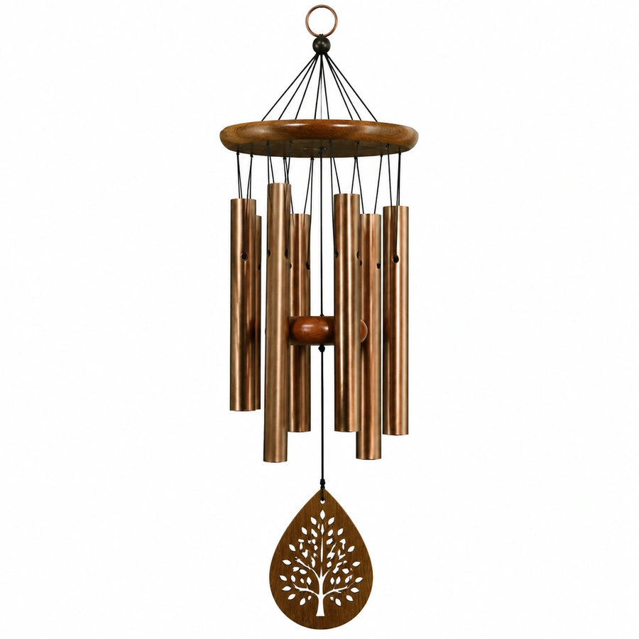 Carillon éolien 85 cm en métal et bois marron bronze - suspension décorative à tubes sonores