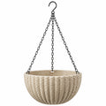 Pot de fleurs suspendu diamètre 30 cm en ciment beige avec chaînes métalliques style texturé
