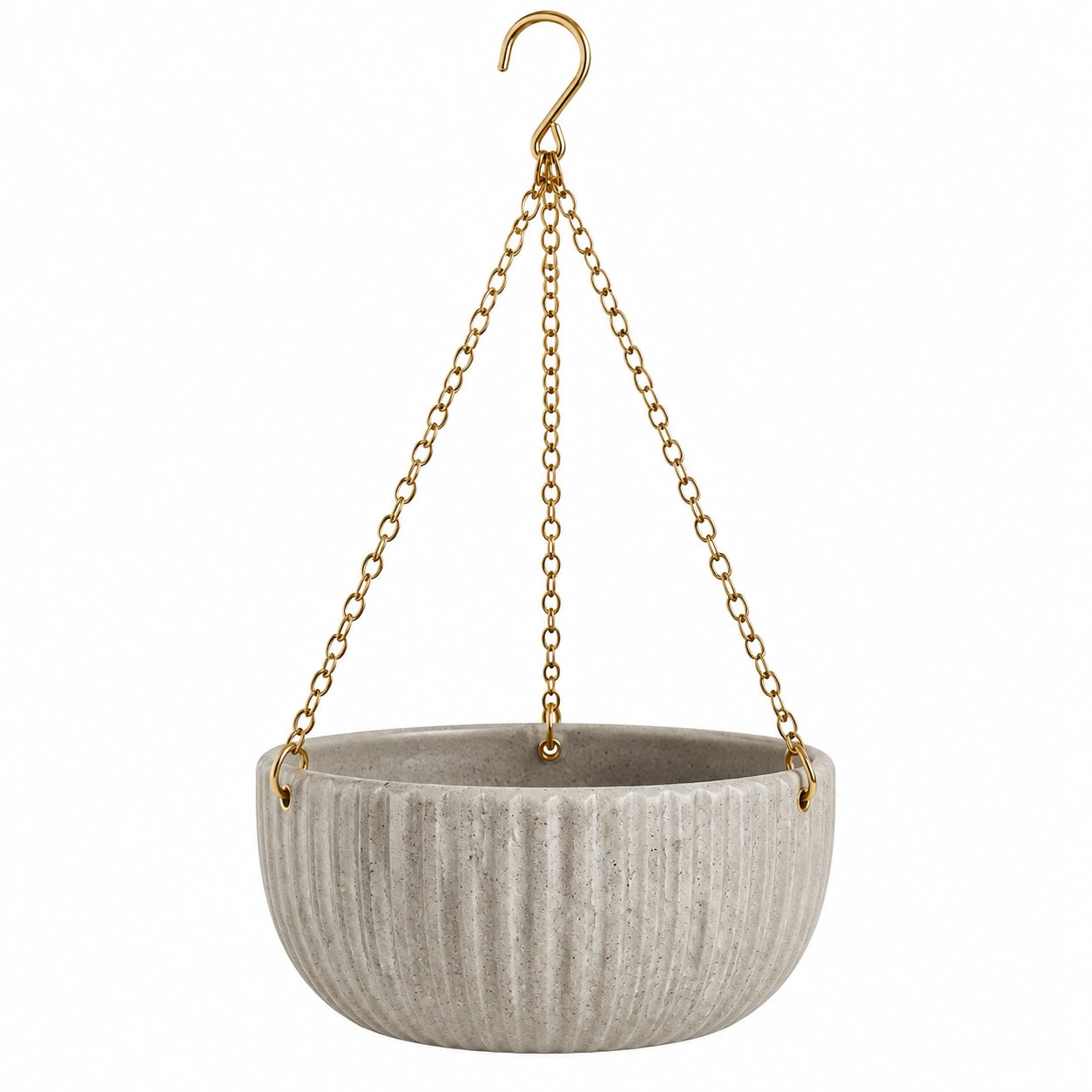 Jardinière suspendue 25 cm en ciment gris avec chaînes métalliques pour plantes style texturé