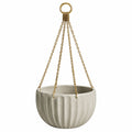 Pot de fleurs suspendu Ø25 cm en ciment gris avec chaînes métalliques style strié