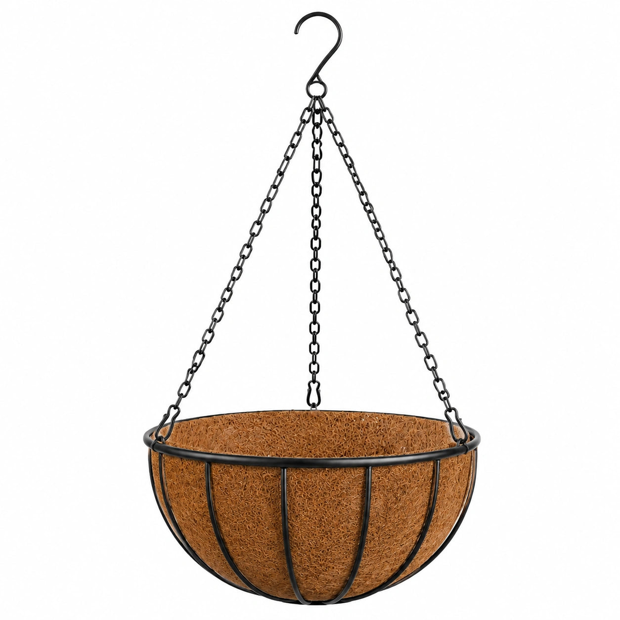 Jardinière suspendue 30 cm en métal noir et fibre de coco pour plantes extérieures