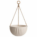 Pot de fleurs suspendu Ø30 cm en ciment beige avec cordes tressées pour plantes style naturel