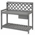 Table de jardinage 110 x 48 x 150 cm en bois gris avec étagère et treillis