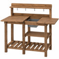Table de jardinage 120 x 60 x 150 cm en bois marron avec bac et rangements