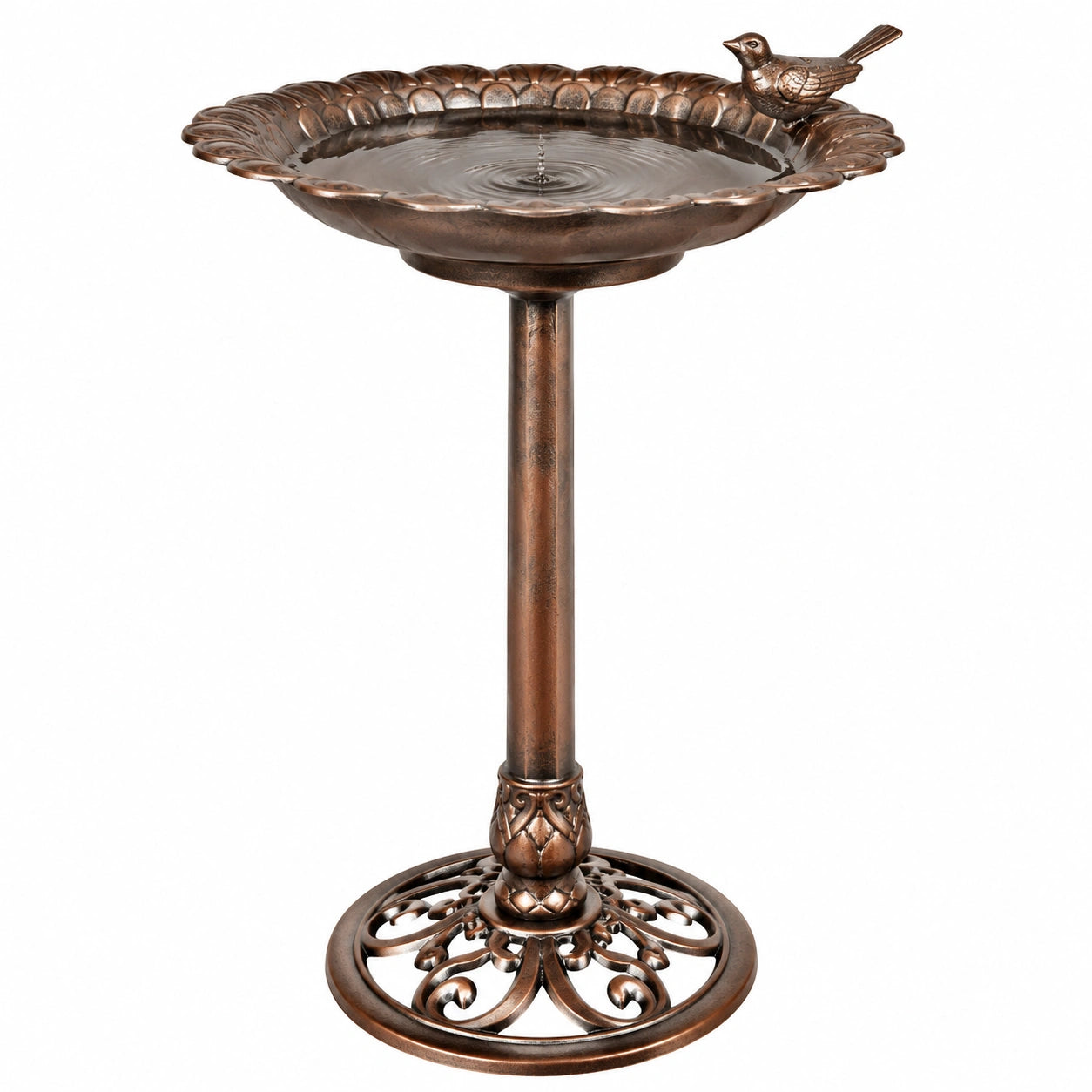 Bain d'oiseaux sur pied 50 cm en métal bronze décoratif pour jardin
