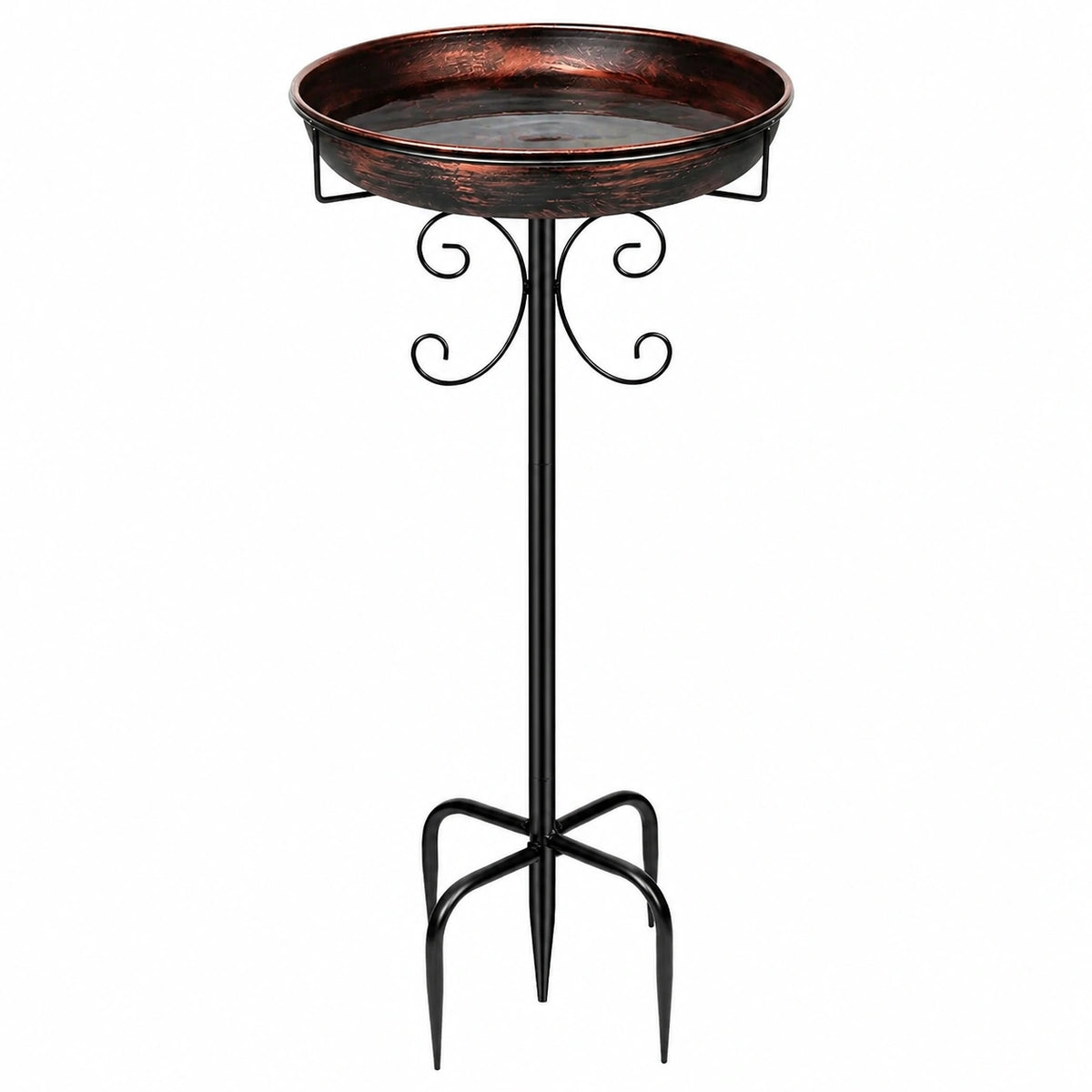 Bain d'oiseaux sur pied diamètre 45 cm en métal rouge noir pour jardin style vintage
