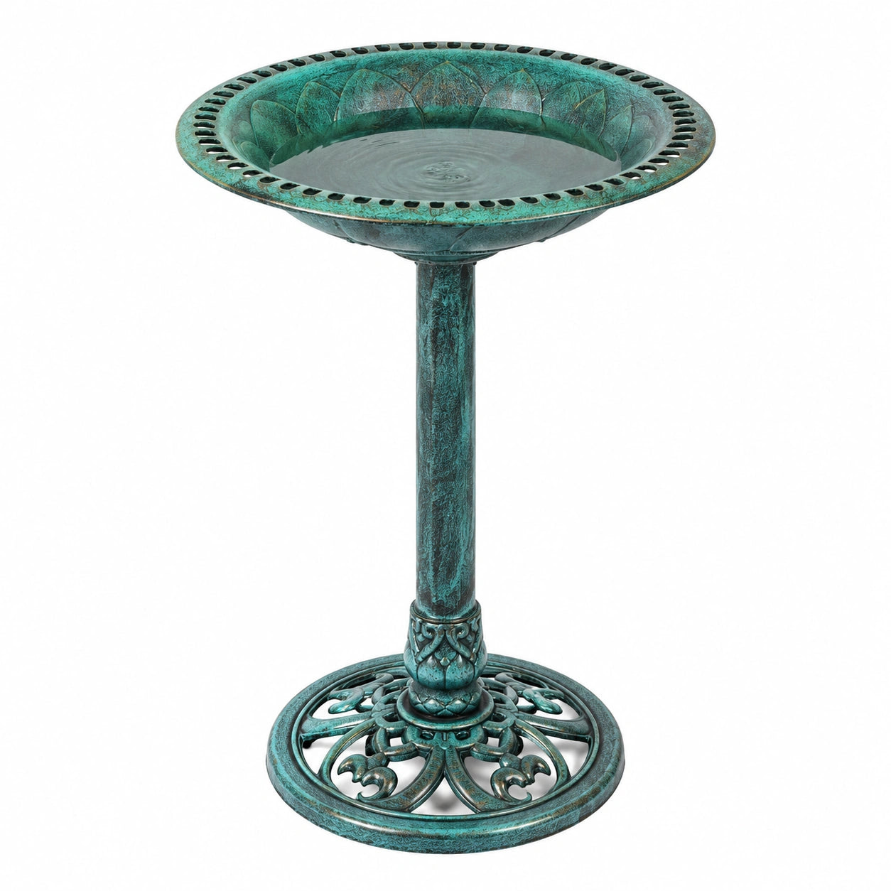 Bain d'oiseaux sur pied Ø 50 cm métal vert patiné décoratif extérieur
