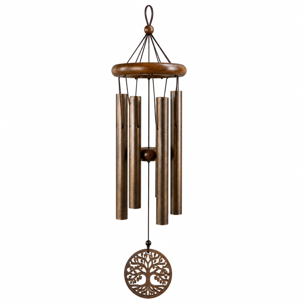 Carillon à vent 90 cm en métal et bois marron décoratif
