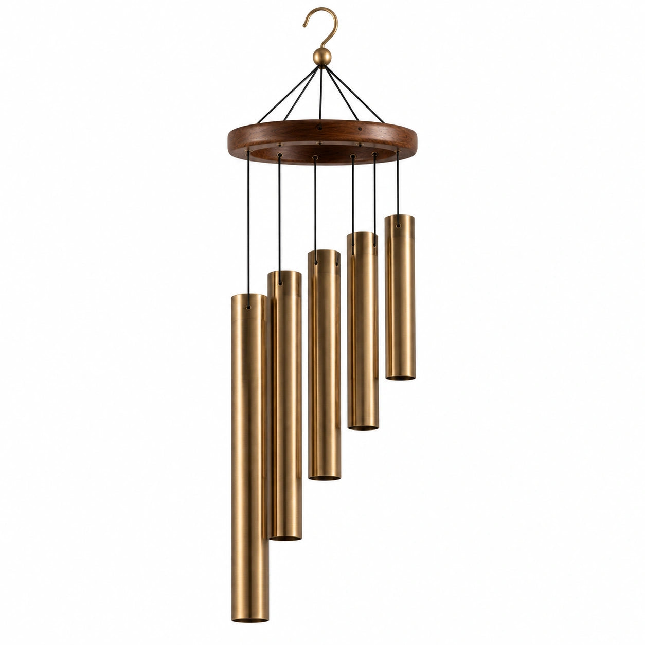 Carillon à vent 90 cm en métal doré et bois suspendu style contemporain