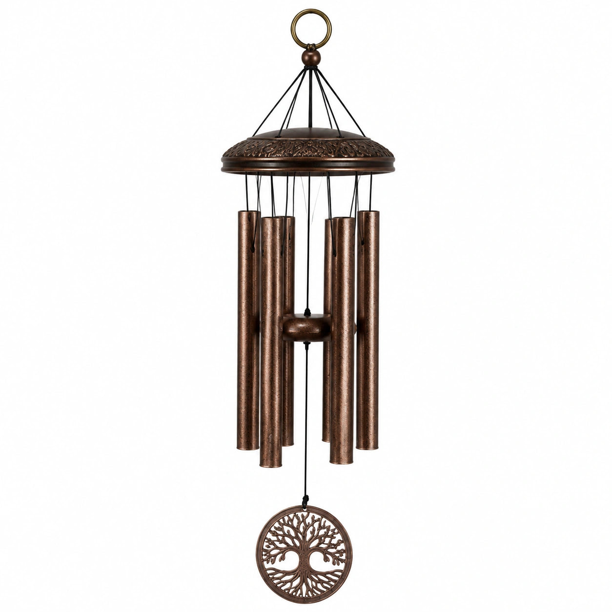 Carillon à vent 85 cm en métal bronze avec motif arbre décoratif