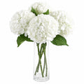 Composition florale artificielle 55 cm en polyester blanc et vert avec vase en verre style classique