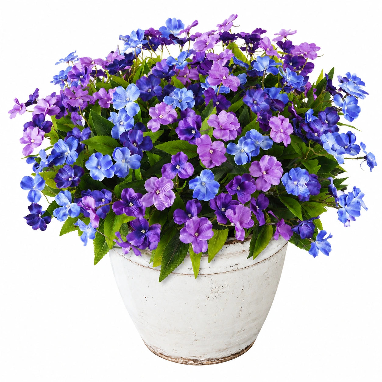 Plante fleurie artificielle en pot 65 cm textile violet bleu décoration intérieure