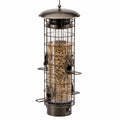 Mangeoire à oiseaux suspendue Ø18 cm H42 cm en métal brun avec réservoir transparent