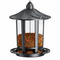 Mangeoire à oiseaux suspendue diamètre 20 cm métal noir réservoir transparent toit protecteur
