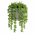 Plante verte artificielle retombante 55 cm en plastique vert avec pot décoratif style graphique
