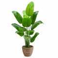 Plante verte artificielle 180 cm en plastique vert avec panier en rotin style tropical